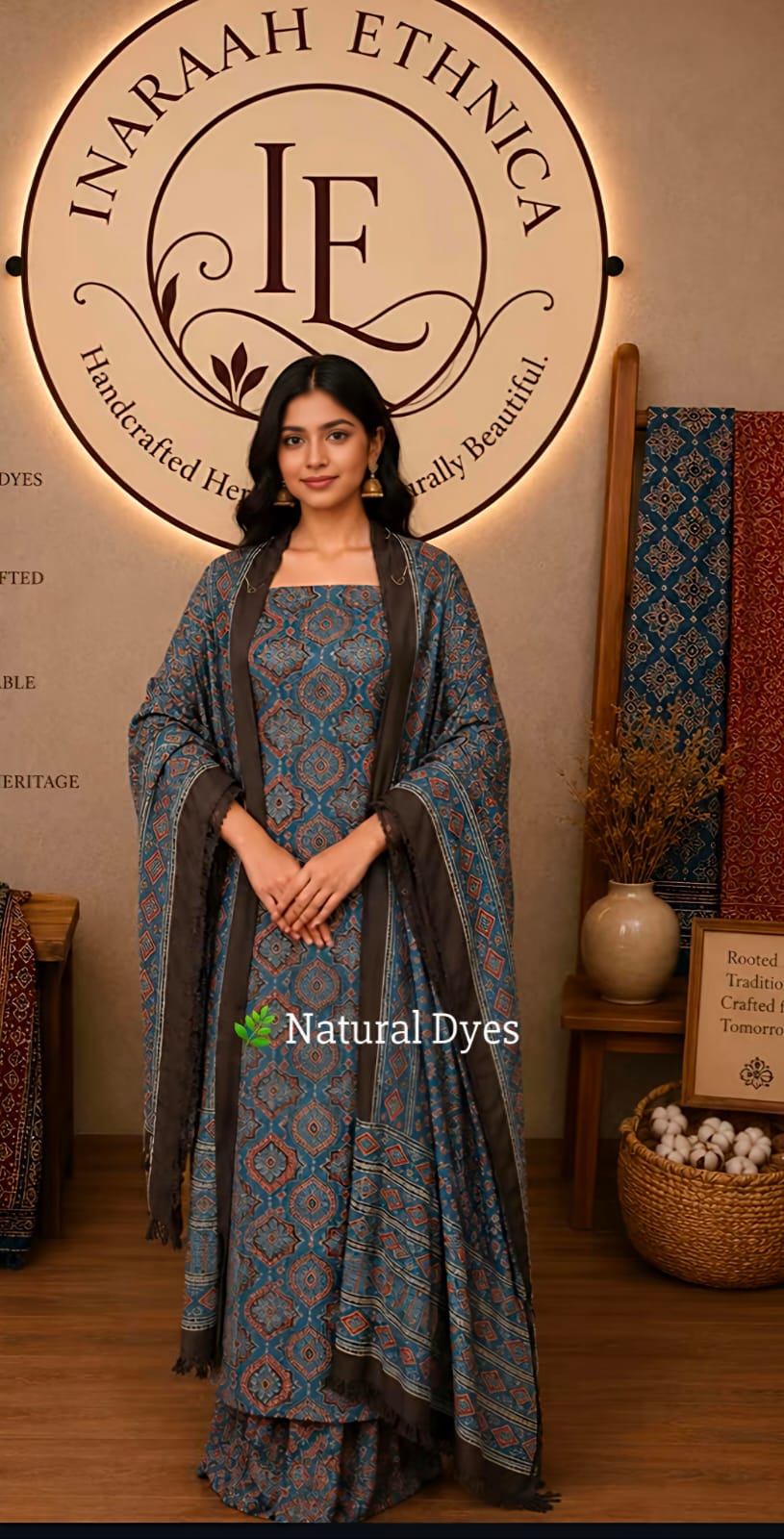 Premium Modal Silk Ajrak Hand Block Print Suit Set with Dupatta for Women