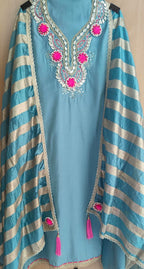 Soft Shimmer Silk 3 piece Unstitched Dress Material with Gota and miror work