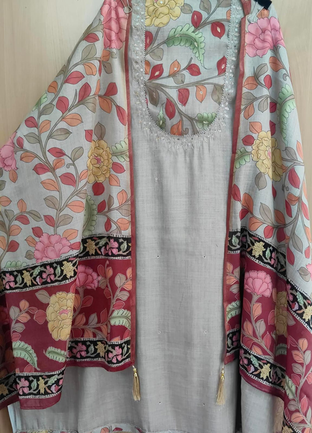 Shimme Linen with  Printed Dupatta 3 Piece Unstitched Dress Material